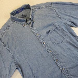 Pendleton Blue Denim Men's Button Dress Shirt Long Sleeve Embroidered Tag L
